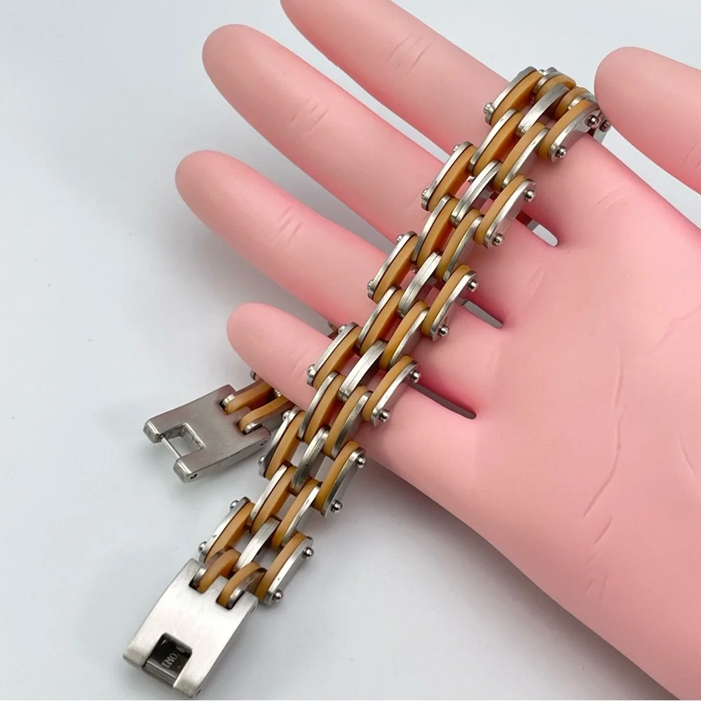 Piero Magli Stainless Steel and Silicone Tan Link Men’s Bracelet